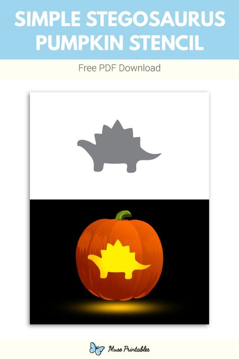 Free printable simple stegosaurus pumpkin stencil. Download it at https://museprintables.com/download/pumpkin-stencil/simple-stegosaurus/ Dino Pumpkin Carving, Easy Dinosaur Pumpkin Carving, Pumkin Carving Dinosaur, Pumpkin Carving Printables Free, Dino Pumpkin Carving Ideas, Cute Pumpkin Stencil, Dinosaur Pumpkin Carving Stencil, Pumpkin Carving Ideas Dinosaur, T Rex Pumpkin Carving Pattern