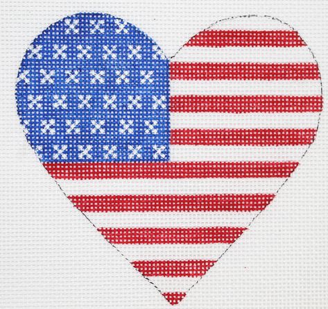 Kate Dickerson patriotic mini heart American flag Cross Stitch For Beginners, American Flag Cross, Flag Cross Stitch, Heart Cross Stitch, Needlepoint Christmas Ornaments, Needlepoint Ornaments, Knitted Heart, Cross Stitch Pillow, Cross Stitch Love