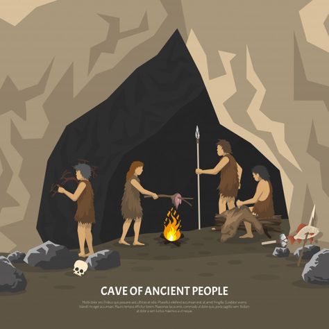 Cave Illustration, Paleolithic Period, Paleolithic Art, Stone Age Art, Human Vector, Human Logo, Color Illustration, Cave In, Graphic Design Lessons