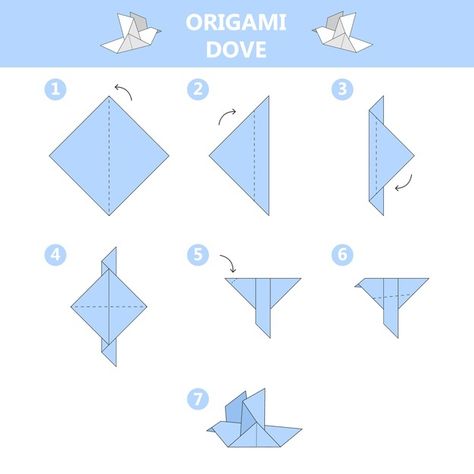 How to make origami dove guide. instruct... | Premium Vector #Freepik #vector #star #geometric #paper #dog Origami Bird Easy, Sticky Note Origami, Origami Dove, Origami Easy Step By Step, Easy Origami For Kids, Paper Dog, Origami Step By Step, Cute Origami, Origami Patterns