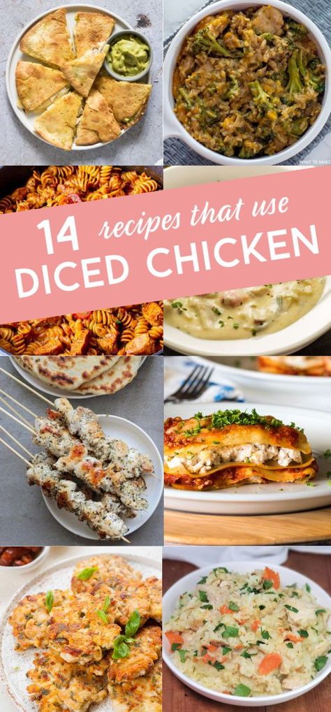 Looking for what to make with diced chicken? Check out these easy chicken recipes for some quick inspiration. #whattomaketoeat #dicedchicken #chicken Diced Chicken Recipes, Chicken Tetrazzini Casserole, Easy Dinner Dishes, Easy Chicken Tetrazzini, Creamy Chicken Stew, Leftover Chicken Breast, Rotisserie Chicken Breast, Leftover Rotisserie, Cooked Chicken Recipes