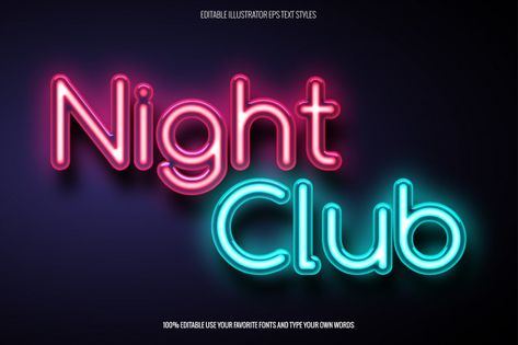 Neon text effect for night club related ... | Premium Vector #Freepik #vector #design #typography #text #neon Neon Text Effect, Text Inspiration, Neon Typography, Neon Text, 15 Aug, 3d Text Effect, Glow Effect, 3d Text, Favorite Fonts