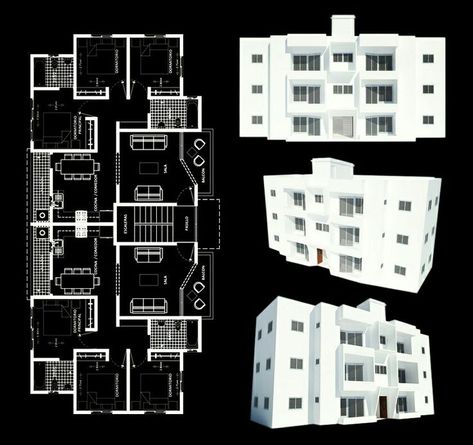 Small Apartment Building Design, Residential Building Plan, House Structure Design, Building Design Plan, Bungalow Floor Plans, Residential Building Design, Small House Design Exterior, Apartment Floor Plan, Building House Plans Designs