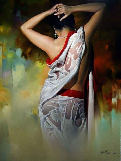 Amit Bhar, Indian Women Painting, Caricature Sketch, Indian Art Gallery, Beautiful Art Paintings, Painted Ladies, The Poet, Female Art Painting, Indian Artist