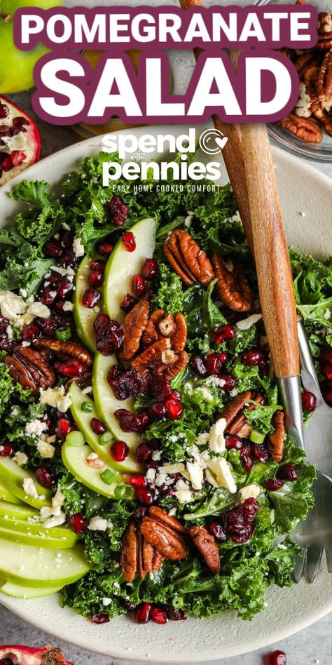 Pomegranate Pecan Salad, Winter Kale Salad With Pomegranate, Kale Apple Pomegranate Salad, Kale And Pomegranate Salad Recipes, Apple Pomegranate Harvest Salad, Kale And Pomegranate Salad, Apple And Pomegranate Salad, Spring Mix Pomegranate Salad, Kale Salad With Pomegranate Seeds