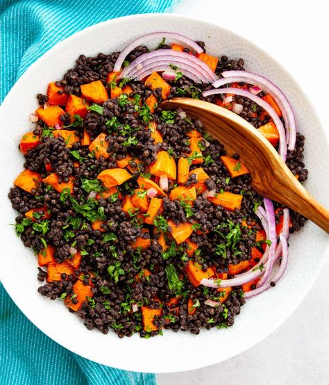 Black Lentil Salad, Maple Dijon Dressing, Lentils Instant Pot, Dhal Recipe, Dijon Dressing, Black Lentils, Cooking Sweet Potatoes, Cold Salad, Mustard Chicken