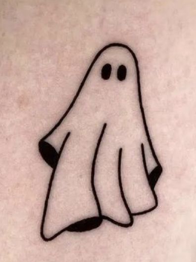 Ghost Simple Tattoo, Dark Tattoo Stencil, Ghost Tattoos Simple, Cartoon Ghost Tattoo, Tiny Ghost Tattoo, Simple Ghost Tattoo, Patch Tattoo Ideas, Boo Tattoo, Funny Small Tattoos