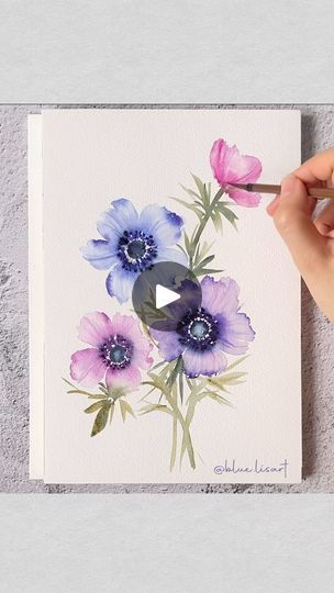 Watercolour Anemones, Watercolor Art Tutorial Videos, Beginner Watercolor Painting Tutorial, Watercolor And Ink Art, Watercolor Anemone, Simple Watercolor Flowers, Watercolor Painting For Beginners, Loose Watercolor Flowers, Painting Flowers Tutorial