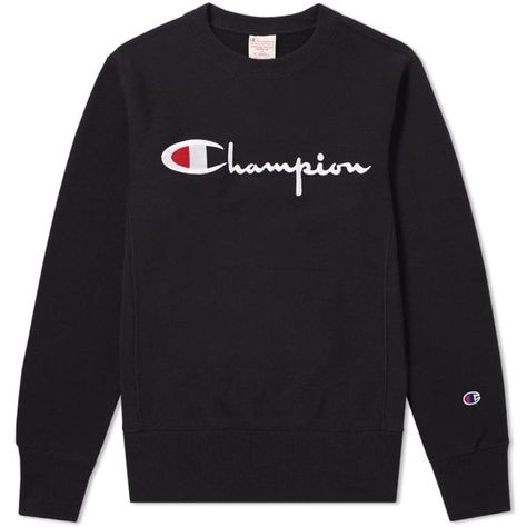 Champion Reverse Weave Script Logo Crew Sweat (Black) | END. ($99) ❤ liked on Polyvore featuring sweaters and tops Dance Team Shirts, Champion Clothing, Champion Reverse Weave, Champion Sweatshirt, Script Logo, Cute Comfy Outfits, Teenager Outfits, Sporty Outfits, Mode Vintage