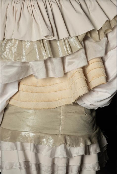 Ruffles Inspiration Board, Fabric Ruffles Diy, Frills And Ruffles Fashion, Ruffles Textiles, Fastenings Fashion Details, Ruffling Fabric, Layers Textiles, Ruffle Aesthetic, Fabrics Aesthetic