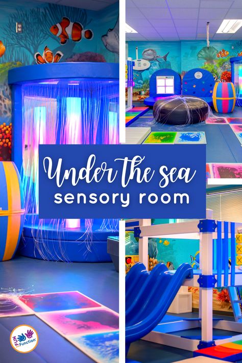 Active Sensory Room, Sensory Room School Ideas, Diy Bubble Tube Sensory Rooms, Underwater Sensory Room, Sensory Room Set Up, Calming Rooms In Schools, Sensory Room Classroom, Sensory Room Must Haves, Elementary Sensory Room