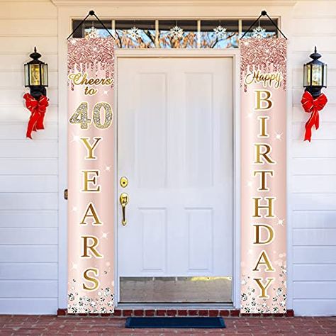 40th Birthday Decorations Door Banner for Women, Pink Rose Gold Cheers to 40 Years Happy Birthday Sign Party Supplies... 90th Birthday Banner, 40th Birthday Banner, Birthday Door, 16th Birthday Decorations, Pink Party Decorations, Happy 90th Birthday, Happy Birthday Signs, 40th Birthday Decorations, Birthday Party Theme Decorations