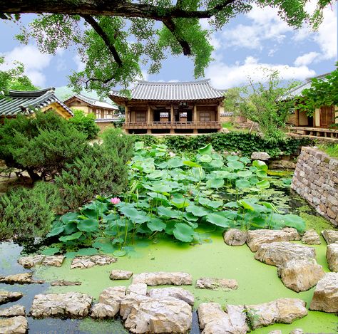 Seoseokji Garden in Yeongyang, South Korea (source) Korean Garden, Traditional Korean House, Korean Photography, Ancient Korea, Outdoor Living Design, On Hiatus, Pond Design, School Garden, Garden Pictures