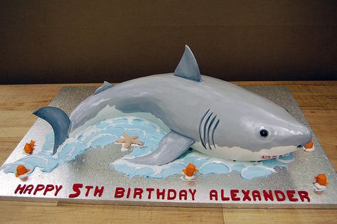 shark shaped cake Shark Birthday Cakes, Shaped Cake Pans, Shark Themed Birthday Party, Shark Cake, Fondant Animals, Shark Birthday Party, Happy 5th Birthday, Shaped Cake, Shark Themed