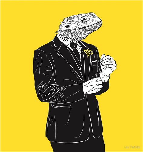 How sharp is this guy?? Dapper Lizard by Lia Tafolla on Redbubble—looks awesome on mugs, posters, phone cases, and more. Lizard Man, Lovers Pics, Redbubble Art, Character Sketches, Skyline Art, Art Party, Lizards, Modern Graphic Design, Animal Fashion