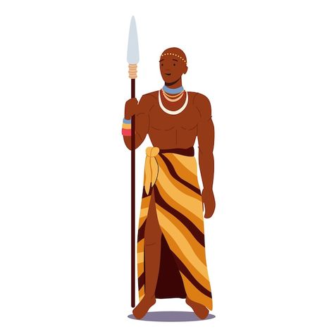 African Man Drawing, African Man Art, Tribe Drawing, Ancient African Art, African Character, Tribe Art, Male Cartoon, Figure Illustration, African Warrior