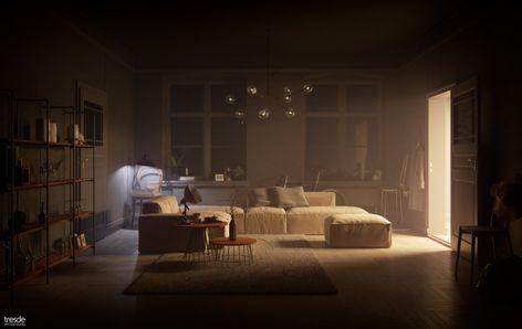 VWArtclub - Bokeh & Glare Cinematography Lighting, 3d Architectural Visualization, Cinematic Lighting, Industrial Livingroom, Lighting Concepts, Interior Rendering, Mini House, Interior Lighting, Cinematography