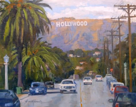 Clouds Over the Hollywood Sign by Sharon Weaver 11x14 Oil  I painted the iconic view of the Hollywood Sign from Beachwood Blvd in Hollywood. Hollywood Sunset, Hollywood Sign, Art Prompts, Step By Step Painting, Plein Air Paintings, Art Event, Painting Art Projects, Painting Process, Teaching Art