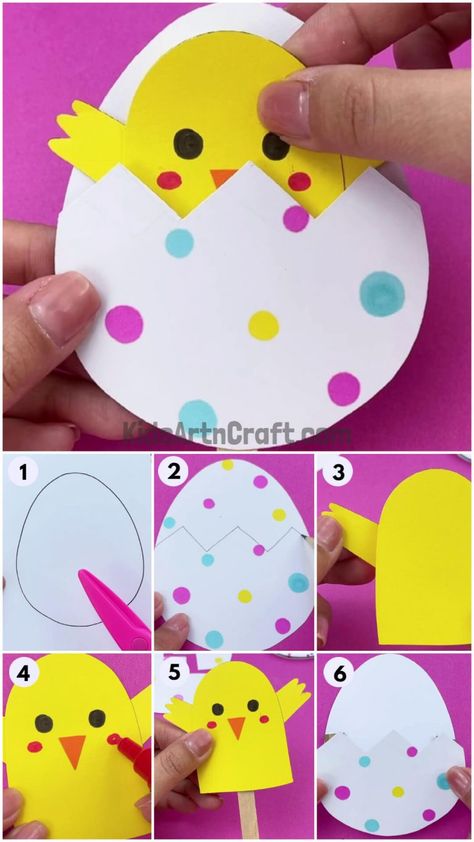 Easter Egg Chick Craft Using Popsicle Stick - Kids Art & Craft Popsicle Craft, Emoji Craft, Chick Craft, Easter Chick Craft, Making Easter Eggs, Spider Crafts, Popsicle Crafts, Easter Egg Crafts, Easter Projects