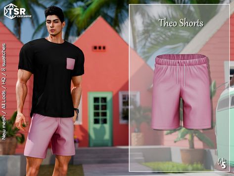 The Sims Resource - Theo Shorts for men Sims 4 Cc Shorts Men, Sims4 Outfits, Male Sims, Sims 4 Stories, Sims 4 Hair Male, Masculine Clothing, Sims 4 Male Clothes, Clothes Cc, Sims 4 Tsr