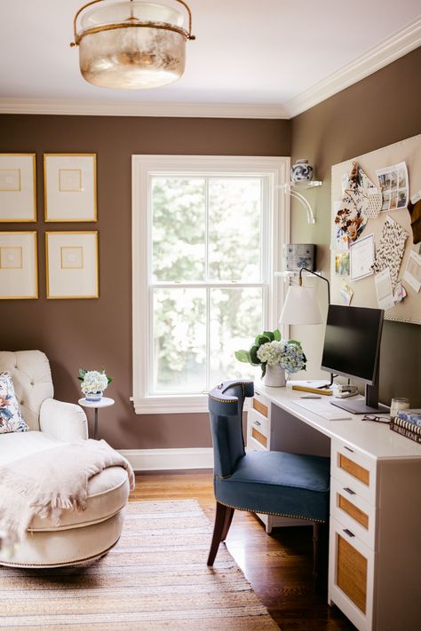 Benjamin Moore Fairview Taupe, Taupe Home Office, Taupe Office Walls, Fairview Taupe Benjamin Moore, Fairview Taupe, Best Office Colors, Home Office Paint Colors, Home Office Paint, Office 2023