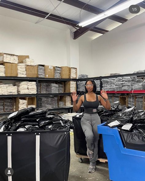 Black Women Business Owner Aesthetic, Cute Warehouse Work Outfit, Warehouse For Small Business, Successful Clothing Business Aesthetic, Big Business Aesthetic, Clothing Warehouse Aesthetic, Business Building Aesthetic, Clothing Brand Owner Lifestyle, Warehouse Small Business