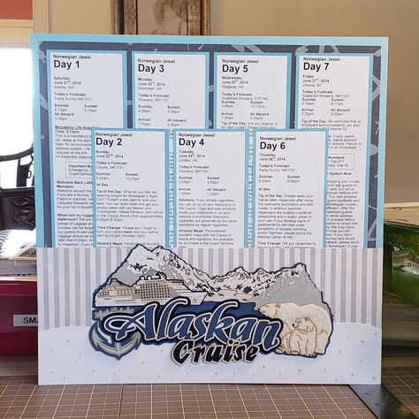 Scrapbooking Alaska, Alaska Cruise Packing List, Cruise Scrapbook Pages, Scrapbook Planning, Scrapbooking Layouts Travel, Cruise Scrapbook, Travel Scrapbook Pages, Scrapbook Design Layout, Travel Journal Scrapbook