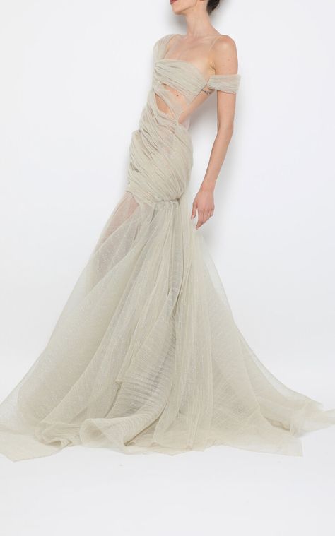 SHOP BAZAAR: ATELIER PRABAL GURUNG Isabelle Pleated Tulle Gown… Pleated Tulle, Anita Ko, Lizzie Fortunato, Rosie Assoulin, Prabal Gurung, Tulle Gown, Dress Jewelry, Color Khaki, Traditional Dresses