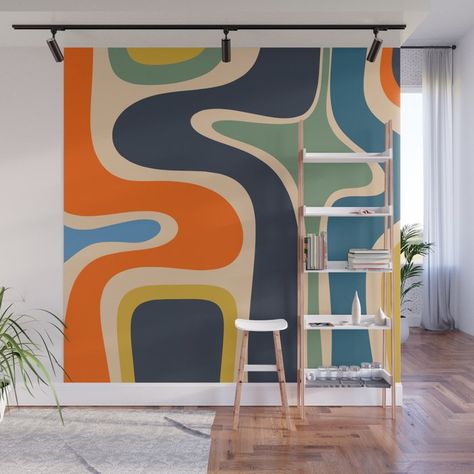 Retro Mural Ideas, Mcm Mural, Seaside Mural, Abstract Wall Mural Diy, 70s Mural, Abstract Mural Wall, Office Murals, Abstract Wall Mural, Abstract Mural