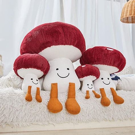 Ummm do you want a literal #family of #mushrooms? for your couch maybe? #mushroom #kidstoy #mushroomtoy #mushroomdecor #cottagecore Mushroom Pillows, Mushroom Plushie, Mushroom Plush, Snowman Treats, Christmas Tree Tops, Red Mushroom, Cute Mushroom, Mushroom Decor, Gold Christmas Tree