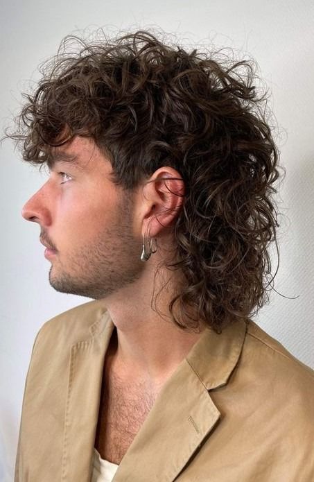 Curly Medium Mullet Haircut Men’s Curly Haired Mullet, Modern Mullet Mens Curly, Long Curly Mullet Men, Short Curly Mullet Mens, Long Mullet Men, Curly Mullet Men, Soft Mullet Men, Men's Mullet, Medium Mullet