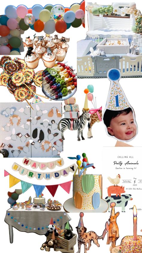 Party Animals First Birthday Theme, First Birthday Party Animal, Party Animals First Birthday, Stuffed Animal Birthday Party, Animal Pinata, Colorful First Birthday Boy, Boy Party Themes, Party Animal First Birthday, Stuffed Animal Picnic Birthday Party