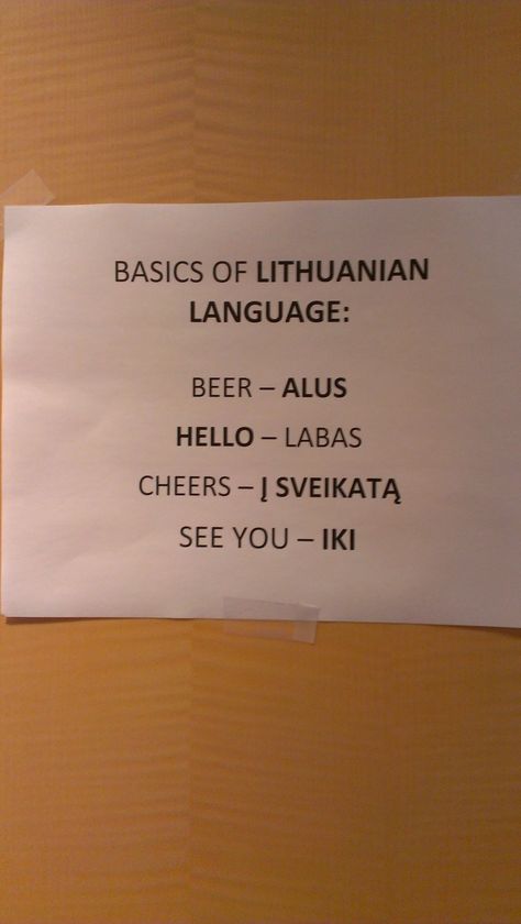 The basics of Lithuanian Language - note the order.  So true! Lithuanian Ancestry, Lithuania Food, Lithuania Travel, Lithuanian Recipes, Baltic Countries, Language Translation, Hiking Trip, Lithuania, The Basics