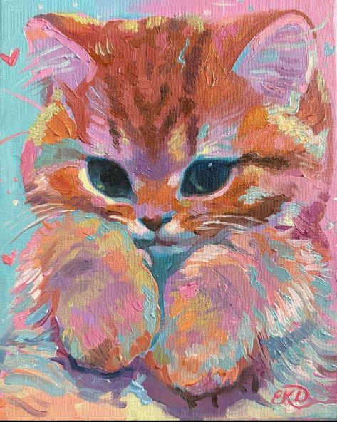 Painting Fairycore, Cozy Wall Art, Cottagecore Painting, Giraffe Wall Art, Oil Pastel Art, Cute Paintings, Art Inspiration Painting, Pastel Art, Cat Painting