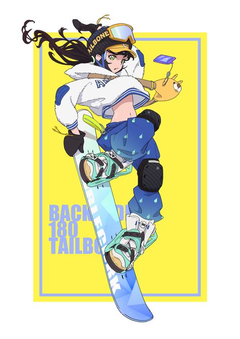 ArtStation - Snowboard Snowboarding Reference, Snowboard Art Design, Snowboarding Graphic Design, Anime Snowboard, Snowboarder Illustration, Chloe Kim Snowboarder, Snowboarding Drawings, Snowboarding Drawing, Snowboard Poses