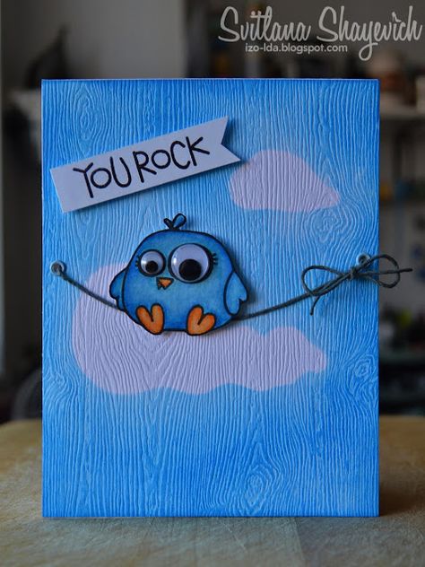 Clean and Simple card, pixar birds cartoon inspired. Googly eyes. Bird stamp: Paper Smooches. #cleanandsimple #card #papersmooches Cartoon Cards Handmade, Googly Eye Cards, Cartoon Greeting Cards, Cards With Googly Eyes, Crafts With Googly Eyes, Googly Eyes Crafts, Googly Eye Crafts, Cartoon Cards, Birds Cartoon