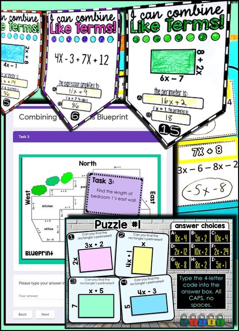 Combining Like Terms Activity, Math Cheat Sheet, Consumer Math, Math Word Walls, Algebra Activities, Differentiation Math, Combining Like Terms, Math Tutorials, Word Walls