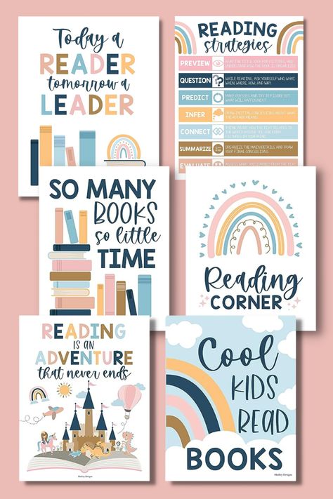 These reading corner posters for a boho classroom are so cute and beneficial for elementary school students. Create a love of reading through this adorable decor for a cozy and loving classroom.  

-Today a Reader, Tomorrow a Leader
-Reading Strategies
-So Many Books so Little Time
-Reading Corner
-Reading is an Adventure That Never Ends
-Cool Kids Read Books Reading Corner Posters Free Printable, Reading Posters For Classroom, Reading Corner Poster, Preschool Reading Corner, Reading Corner Decor, Book Corner Ideas, Kids Art Wall, Read Poster, Reading Bulletin Board