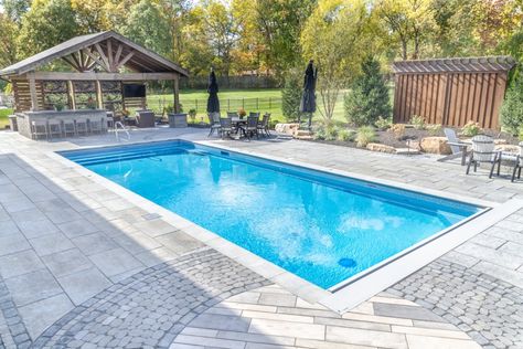 Inground Pool Shapes, Inground Pool Ideas, Living Space Ideas, Pool Inspiration, Leisure Pools, Fiberglass Swimming Pools, Vinyl Pool, Pool Shapes, Cool Swimming Pools