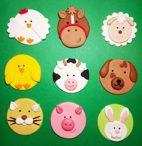 Farm Animal Cupcake Toppers, Farm Cupcake Toppers, Farm Animal Cupcakes, Fondant Cupcake Topper, Planet Cake, Cupcake Inspiration, Cupcakes Fondant, Farm Cookies, Skewer Sticks