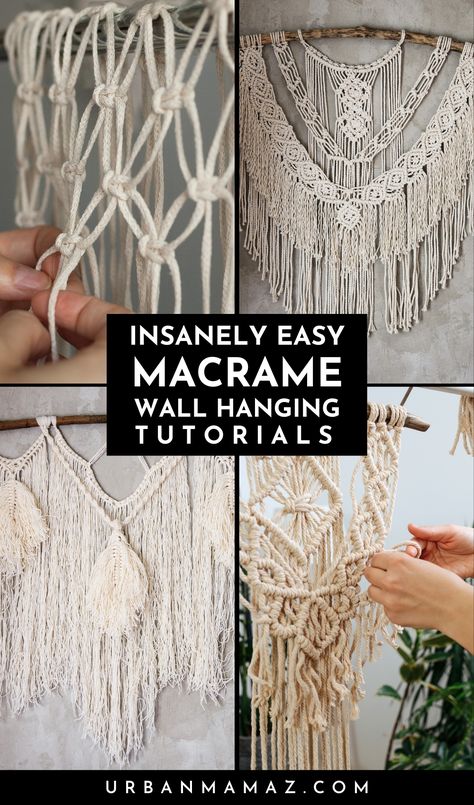 Looking for insanely easy macrame wall hanging tutorials? Check out these best macrame wall hanging tutorials and design ideas you shouldn't miss! Easy Yarn Wall Hanging Diy, Large Macrame Pattern, Tapestry Macrame Patterns, Macrame Wall Hanging Easy Diy, Macrame Stick Wall Hanging, Homemade Macrame Wall Hangings, Macrame Wall Hanger Tutorial, Macrame Wall Hanging Pattern Free Easy, Diy Large Macrame Wall Hanging Tutorial