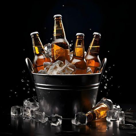 Premium Photo | A bucket of ice with bottles of beer Beer Promotion, Beer Bucket, Beer Cheers, Drink Party, Bucket Filling, Ice Cold Beer, Bottle Images, Beer Day, Drink Specials