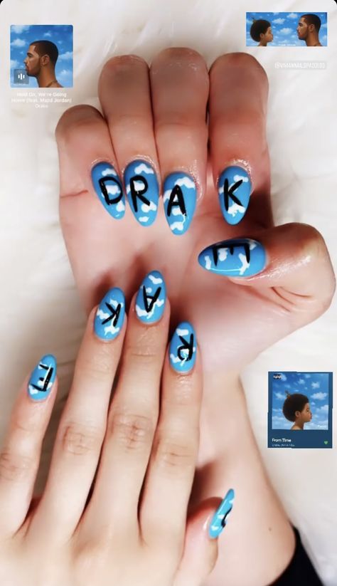 Drake Inspo Nails, Drake Nail Ideas, Drake Concert Nail Ideas, Nails For Drake Concert, Drake Nails Ovo, Drake Inspired Nails, Drake Concert Nails, Drake Nails, Majid Jordan