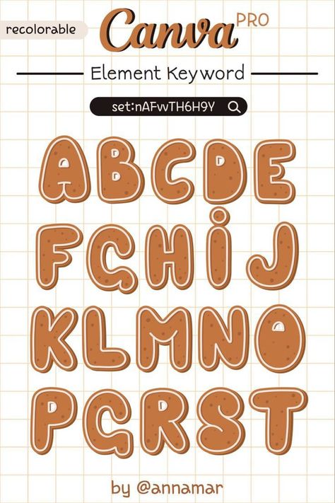 Canva Lettering Elements, Canva Font Elements Keyword, Canva Elements Font, Canva Alphabet Element Keyword, Cookie Font, Gingerbread Alphabet, Font Canva Lettering, Tipografi 3d, Canvas Bag Diy