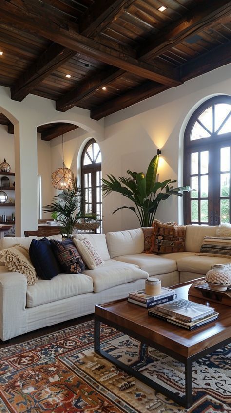 Hacienda Living Room, Hacienda Interior, Hacienda Interior Design, Spanish Style Living Room, Mexican Living Room, Spanish Living Room, Spanish Style Home Interior, Interior Design 2024, Modern Spanish Style