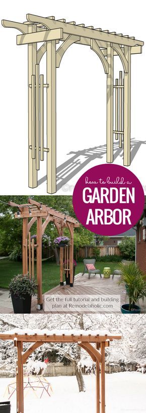 How To Build A Garden Arbor For A Backyard Structure Or Outdoor Wedding | This garden arbor is designed to be easily taken apart and transported, perfect for a wedding or other event. Plus, it uses readily available lumber sizes so it's easy to build on a budget to look great at an event and then in your backyard. Get the building plans plus video tutorial at Remodelaholic.com Wedding Landscaping, Diy Arbour, Build A Garden, Backyard Structures, Arbors Trellis, Garden Vines, Garden Arbor, Landscaping Garden, Backyard Fences