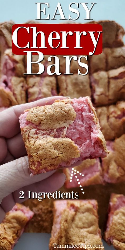 2 Ingredient Cherry Bars, 2 Ingredient Recipes Desserts Easy, Easy Inexpensive Desserts, Easy Cherry Bars Recipe, 2 Ingredient Bars, Easy Bars Recipes 4 Ingredients, Quick Easy Bars, Three Ingredient Desserts Easy, Cake Mix Bars Recipes 3 Ingredients