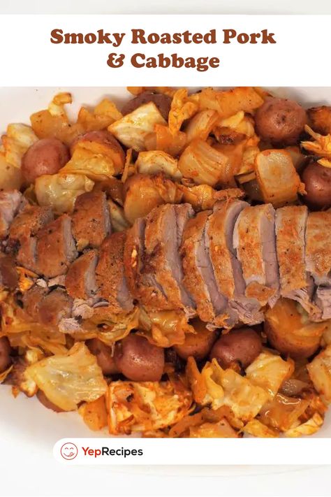 Smoky Roasted Pork and Cabbage Pork Tenderloin And Cabbage, Baked Tenderloin, Sheet Pan Pork, Pork Cabbage, Baked Pork Tenderloin, Cabbage And Potatoes, Pork And Cabbage, Roasted Pork Tenderloins, Paprika Pork