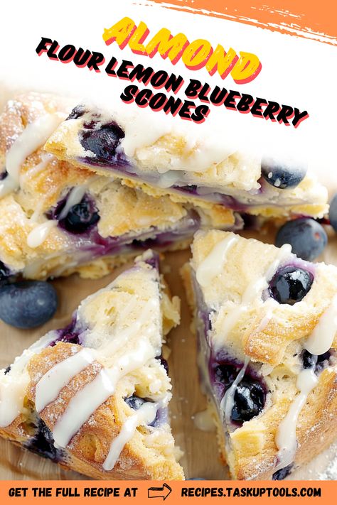 Dive into our delectable Almond Flour Lemon Blueberry Scones recipe. They're perfectly moist, bursting with juicy blueberries, and have a delightful hint of fresh lemon. These gluten-free delights are the ultimate healthy and tasty treat for your breakfast or afternoon tea. Pin this now to add a bit of culinary adventure to your everyday baking! #AlmondFlourRecipes #LemonBlueberryScones #GlutenFreeBaking #HealthyTreats Gluten Free Scones Recipe Almond Flour, Gluten Free Blueberry Scones, Almond Flour Blueberry Scones, Low Carb Blueberry Scones, Blueberry Lemon Scones Easy, Keto Blueberry Lemon Scones, Gluten Free Lemon Blueberry Scones, Blueberry Lemon Scones, Blueberry Scones Recipe