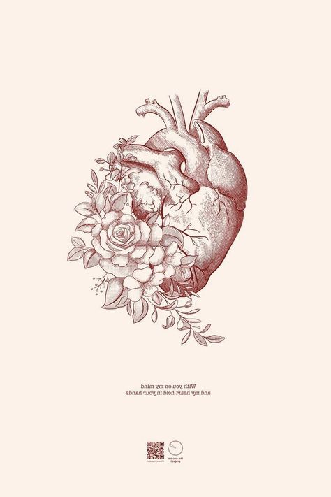 Heart Organ Tattoo Flowers, Heart And Flowers Drawings, Nature Heart Tattoo, Heart Drawing With Flowers, Organ Heart Tattoo, Anatomical Heart Aesthetic, Heart Sketch Aesthetic, Heart With Flowers Drawing, Heart Flower Drawing